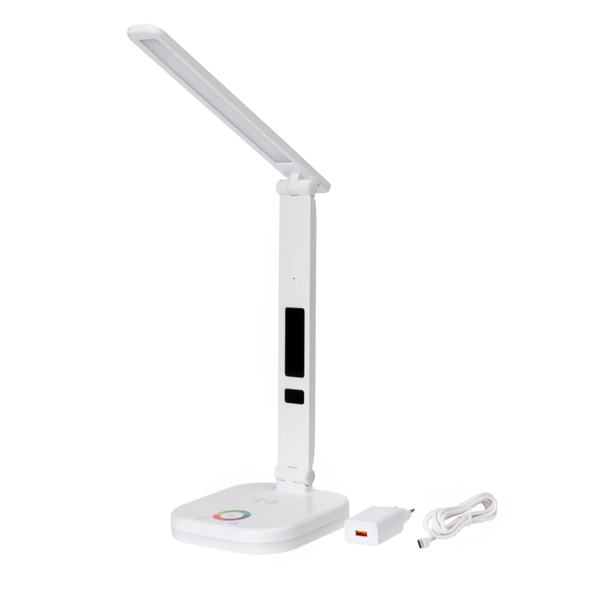 LED RGBW Lampada da tavolo touch dimmerabile con ricarica wireless, display e Porta USB MAGNUS LED/6W/5V 3000-6500K bianco