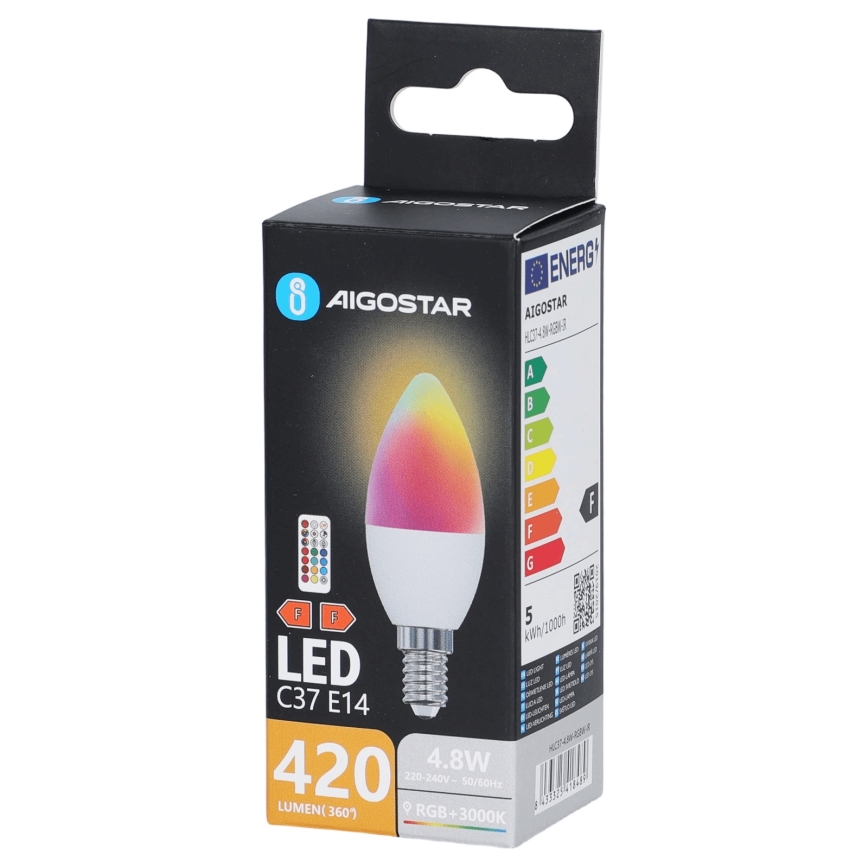 Lampadina LED RGBW C37 E14/4,8W/230V 3000K + con telecomando - Aigostar