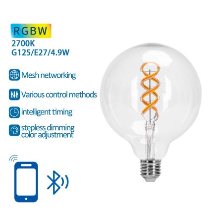 Lampadina LED RGBW dimmerabile FILAMENT MESH Smart G125 E27/4,9W/230V 2700K - Aigostar
