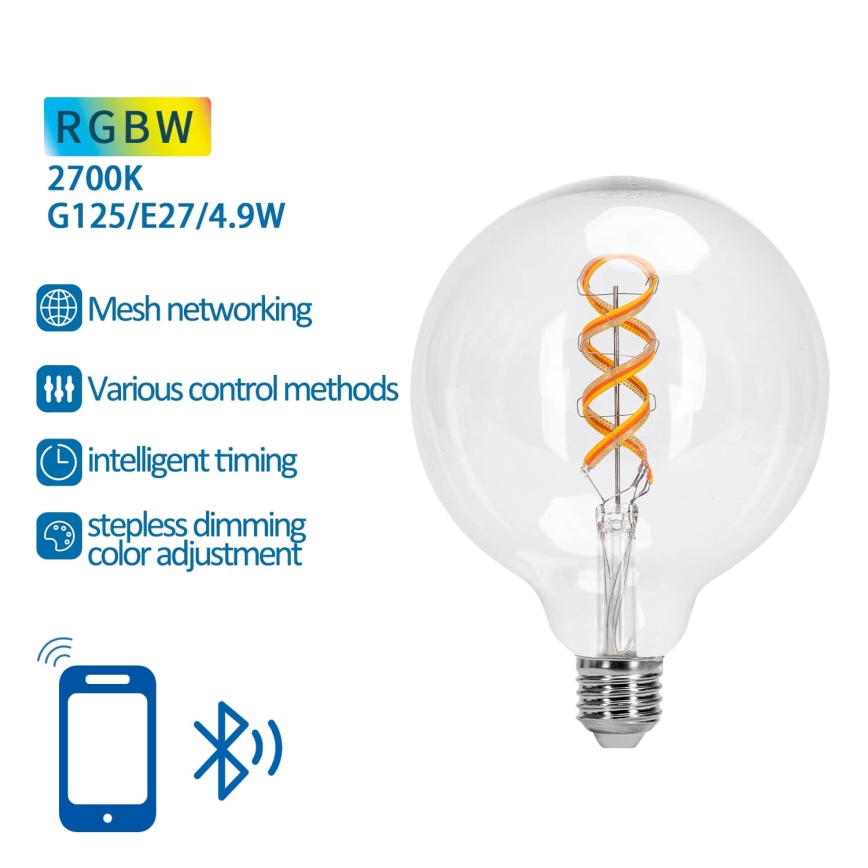 Lampadina LED RGBW dimmerabile FILAMENT MESH Smart G125 E27/4,9W/230V 2700K - Aigostar