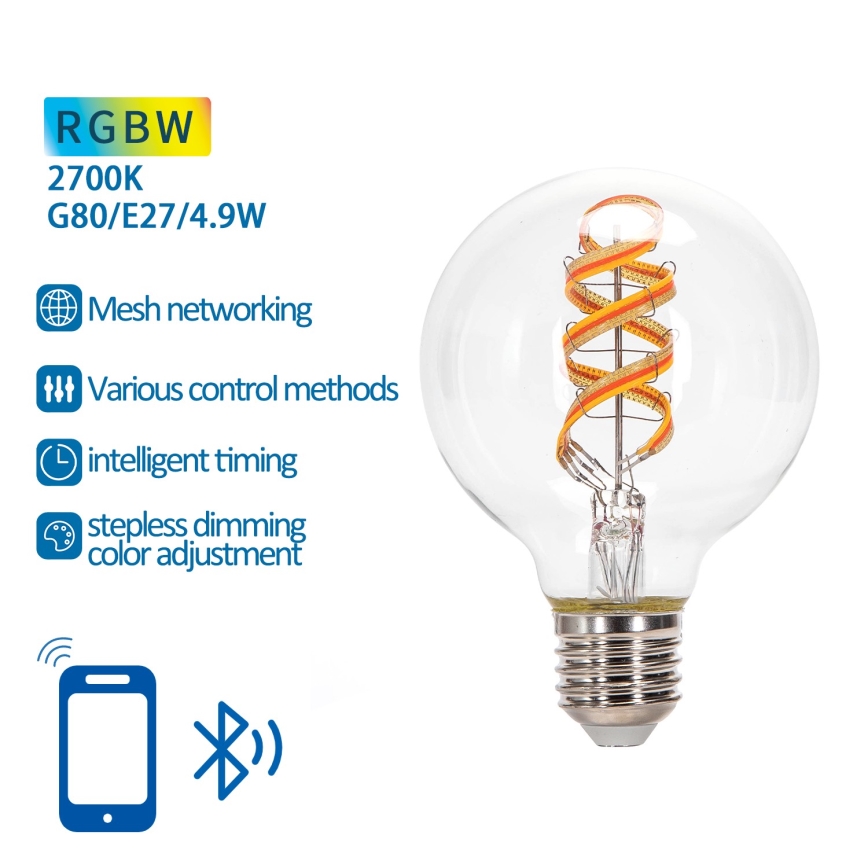 Lampadina LED RGBW dimmerabile FILAMENT MESH Smart G80 E27/4,9W/230V 2700K - Aigostar