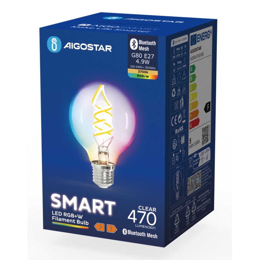 Lampadina LED RGBW dimmerabile FILAMENT MESH Smart G80 E27/4,9W/230V 2700K - Aigostar