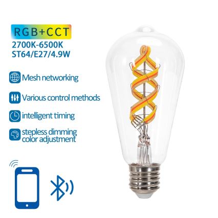 LED RGBW Lampadina FILAMENT ST64 E27/4,9W/230V 2700-6500K - Aigostar