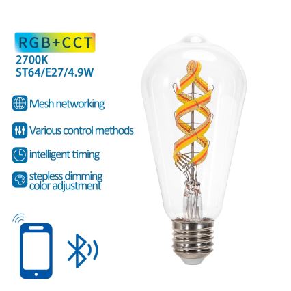 LED RGBW Lampadina FILAMENT ST64 E27/4,9W/230V 2700K - Aigostar