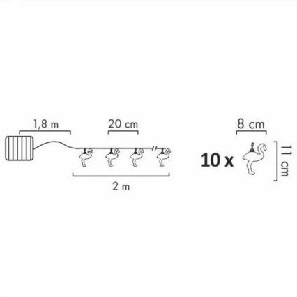 LED Solar catena decorativa 10xLED 3,8 IP44 fenicottero