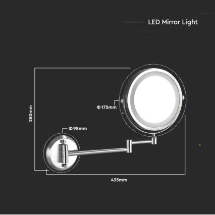 LED Specchio cosmetico da parete LED/3W/6V 4xAA IP44