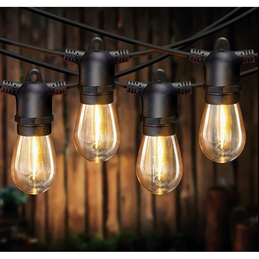 Catena luminosa decorativa solare a LED dimmerabile 20xE27/0,3W/3/5V USB 2400 mAh 20,62 m IP65 nera + telecomando