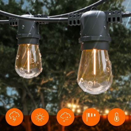 Catena luminosa decorativa solare a LED dimmerabile 20xE27/0,3W/3/5V USB 2400 mAh 20,62 m IP65 nera + telecomando