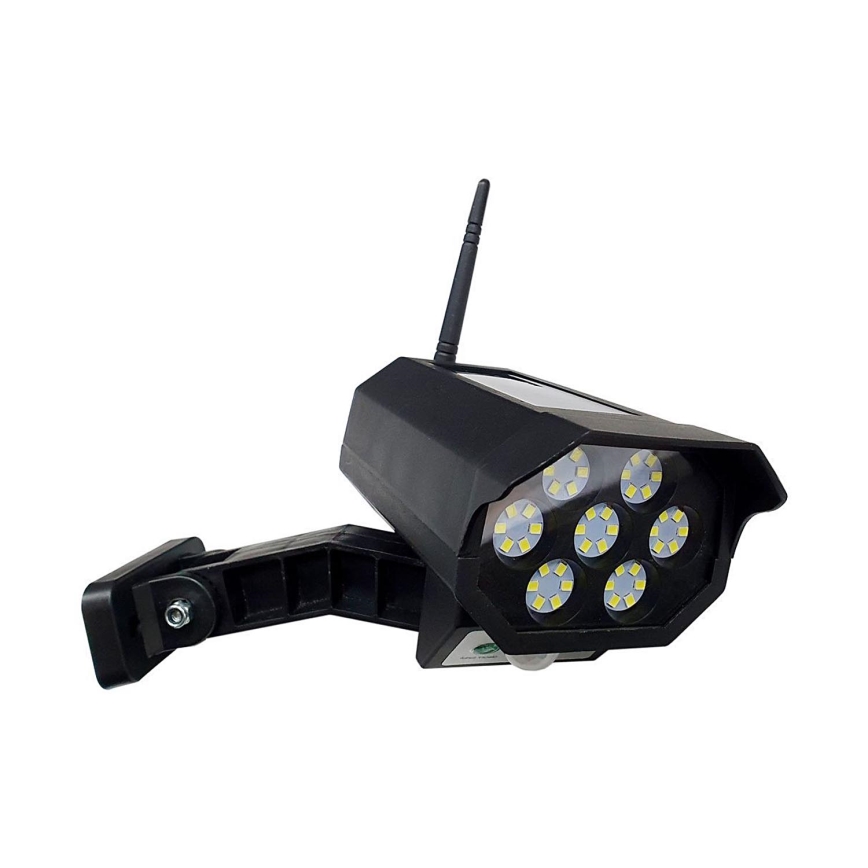 LED Telecamera di sicurezza fittizia solare con sensore LED/3,7V 1200 mAh IP44 nero + telecomando