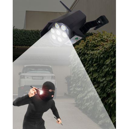 LED Telecamera di sicurezza fittizia solare con sensore LED/3,7V 1200 mAh IP44 nero + telecomando