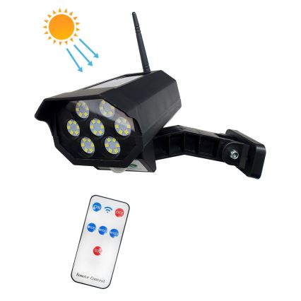 LED Telecamera di sicurezza fittizia solare con sensore LED/3,7V 1200 mAh IP44 nero + telecomando