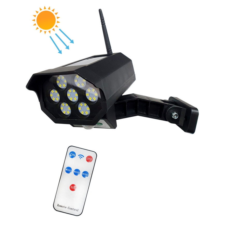 LED Telecamera di sicurezza fittizia solare con sensore LED/3,7V 1200 mAh IP44 nero + telecomando
