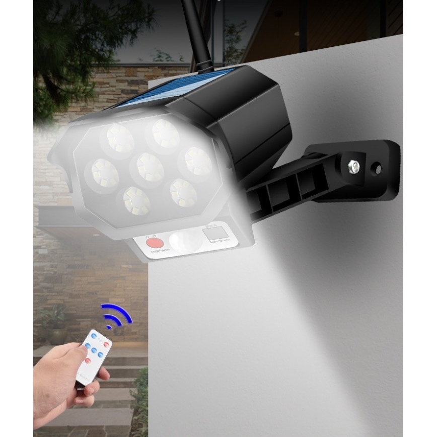 LED Telecamera di videosorveglianza finta con sensore e con pannello solare LED/5W/5,5V 800 mAh IP65 + telecomando