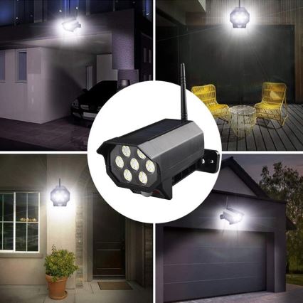 LED Telecamera di videosorveglianza finta con sensore e con pannello solare LED/5W/5,5V 800 mAh IP65 + telecomando