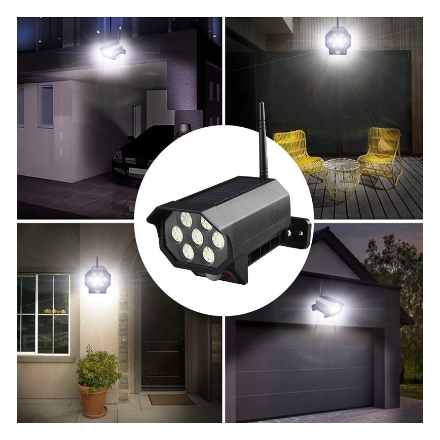 LED Telecamera di videosorveglianza finta con sensore e con pannello solare LED/5W/5,5V 800 mAh IP65 + telecomando