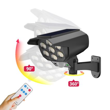 LED Telecamera di videosorveglianza finta con sensore e con pannello solare LED/5W/5,5V 800 mAh IP65 + telecomando