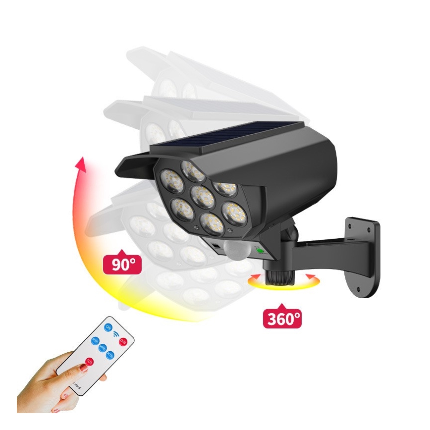 LED Telecamera di videosorveglianza finta con sensore e con pannello solare LED/5W/5,5V 800 mAh IP65 + telecomando