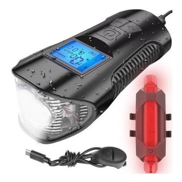 LED Torcia da bicicletta ricaricabile con contatore e campanello LED/1500 mAh IP65