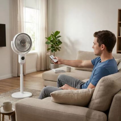 LED Ventilatore a piantana ricaricabile con illuminazione LED LED/4,8W/5V USB 7200 mAh bianco + telecomando
