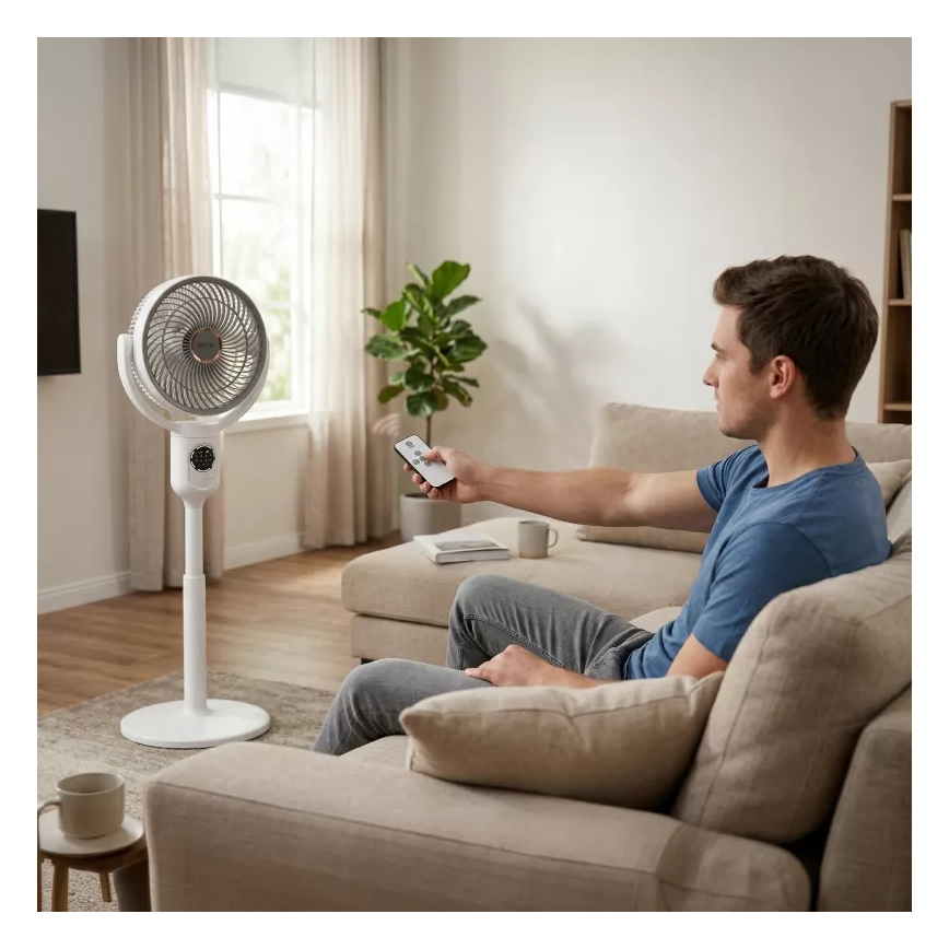 LED Ventilatore a piantana ricaricabile con illuminazione LED LED/4,8W/5V USB 7200 mAh bianco + telecomando