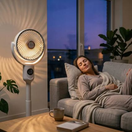 LED Ventilatore a piantana ricaricabile con illuminazione LED LED/4,8W/5V USB 7200 mAh bianco + telecomando