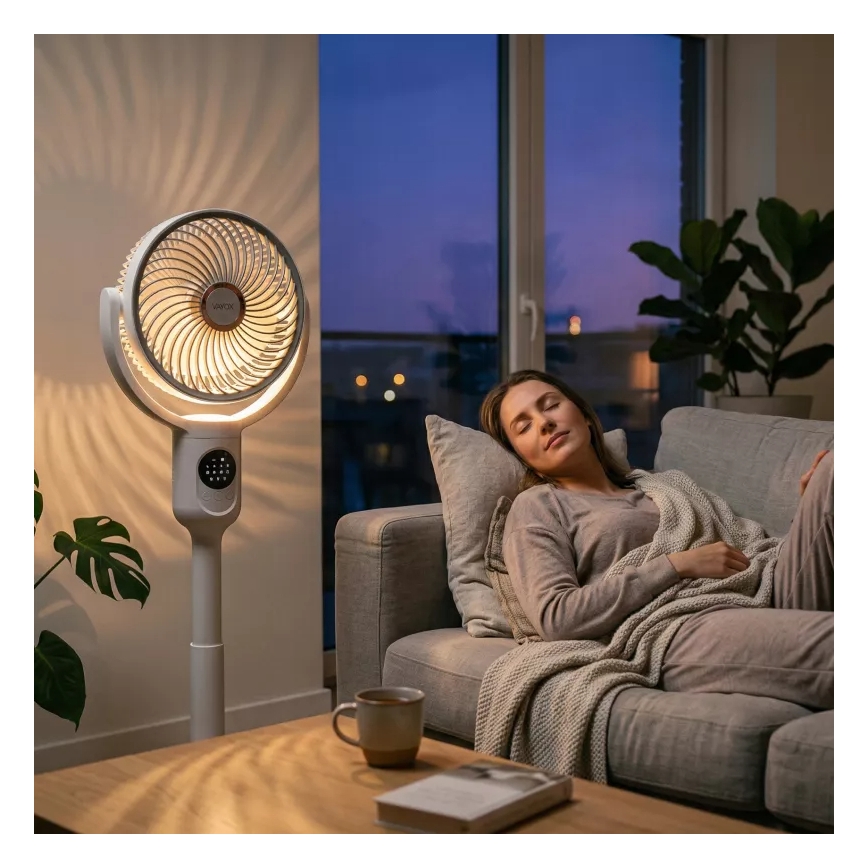 LED Ventilatore a piantana ricaricabile con illuminazione LED LED/4,8W/5V USB 7200 mAh bianco + telecomando