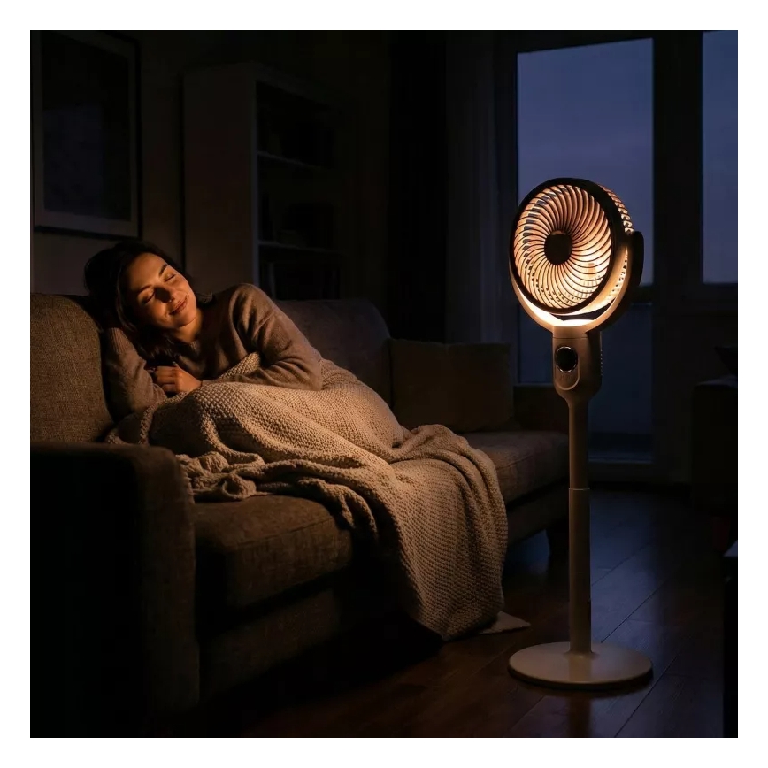 LED Ventilatore a piantana ricaricabile con illuminazione LED LED/4,8W/5V USB 7200 mAh bianco + telecomando