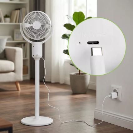 LED Ventilatore a piantana ricaricabile con illuminazione LED LED/4,8W/5V USB 7200 mAh bianco + telecomando