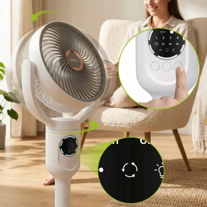LED Ventilatore a piantana ricaricabile con illuminazione LED LED/4,8W/5V USB 7200 mAh bianco + telecomando