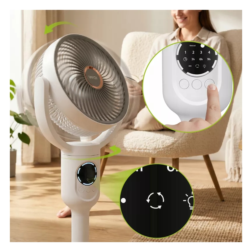 LED Ventilatore a piantana ricaricabile con illuminazione LED LED/4,8W/5V USB 7200 mAh bianco + telecomando