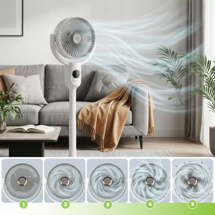 LED Ventilatore a piantana ricaricabile con illuminazione LED LED/4,8W/5V USB 7200 mAh bianco + telecomando