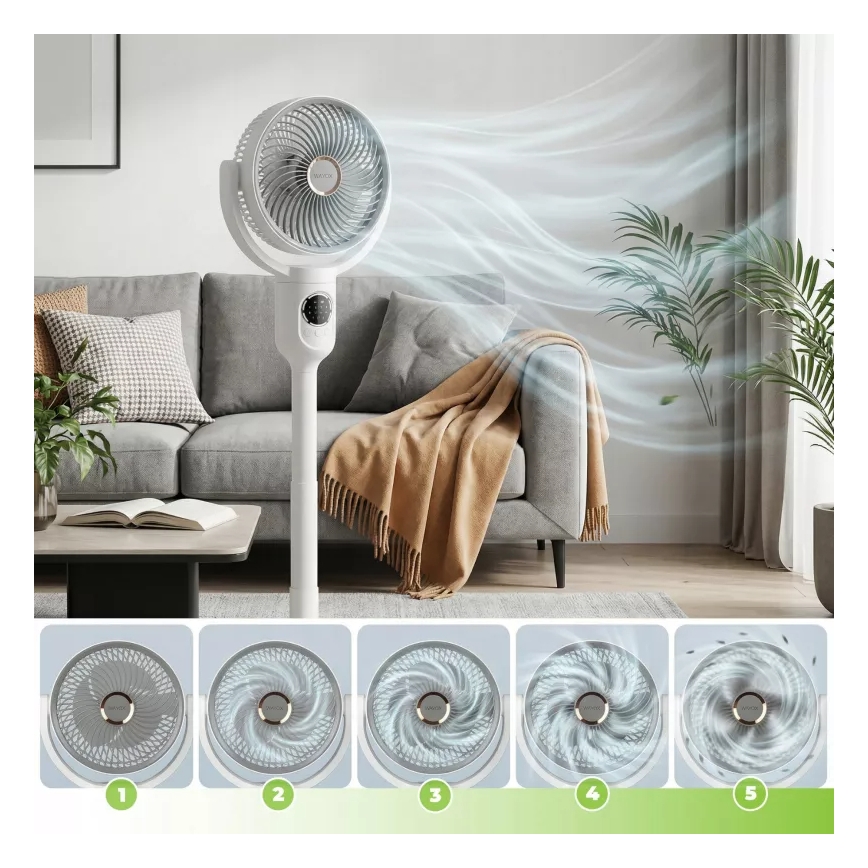 LED Ventilatore a piantana ricaricabile con illuminazione LED LED/4,8W/5V USB 7200 mAh bianco + telecomando