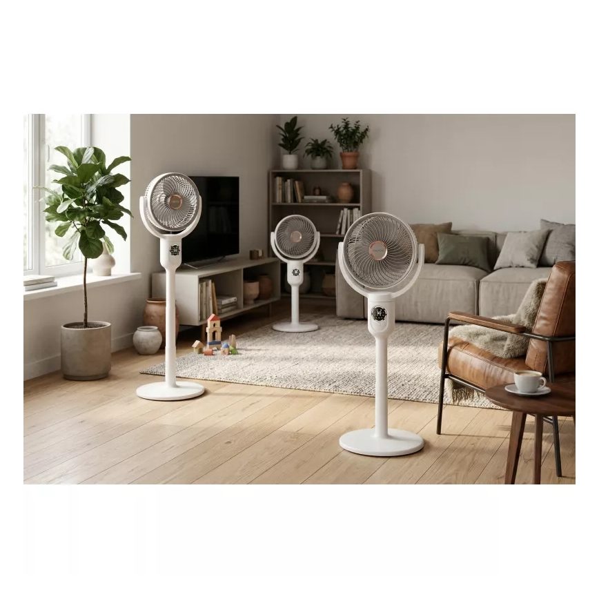LED Ventilatore a piantana ricaricabile con illuminazione LED LED/4,8W/5V USB 7200 mAh bianco + telecomando