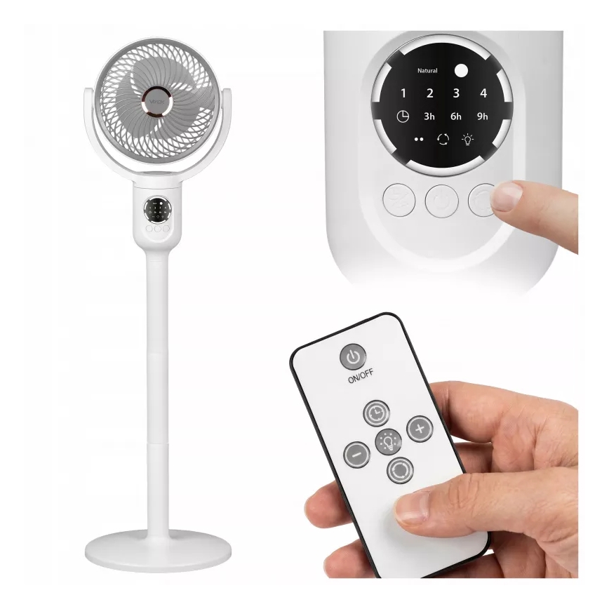 LED Ventilatore a piantana ricaricabile con illuminazione LED LED/4,8W/5V USB 7200 mAh bianco + telecomando