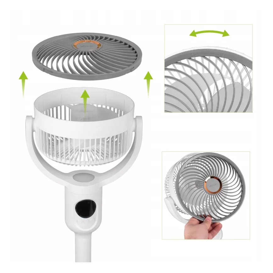LED Ventilatore a piantana ricaricabile con illuminazione LED LED/4,8W/5V USB 7200 mAh bianco + telecomando