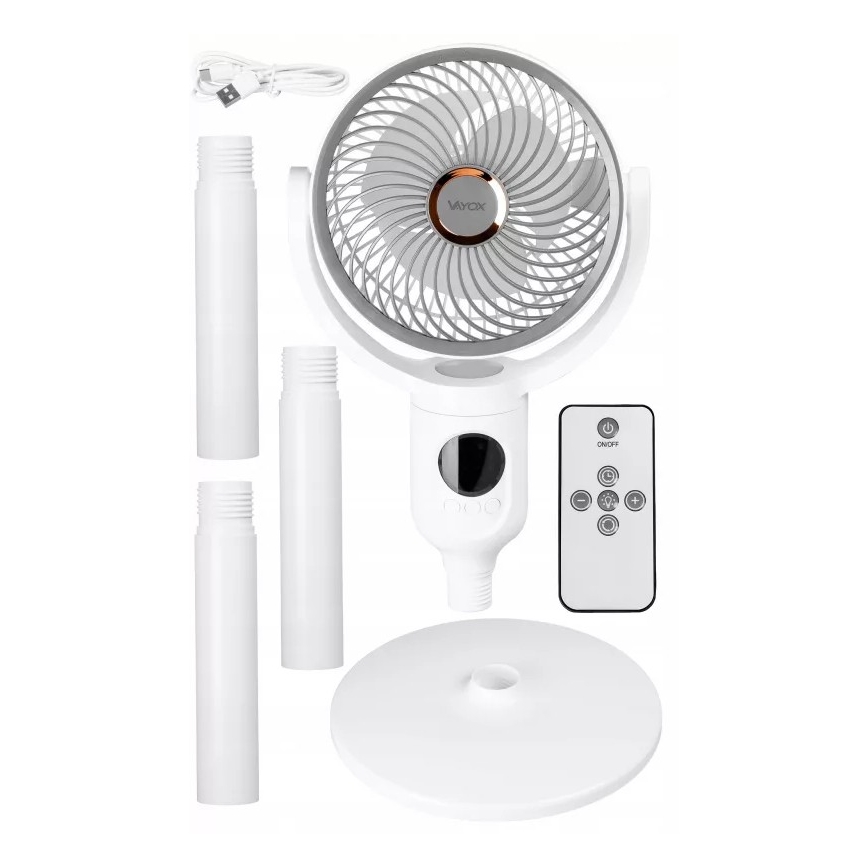 LED Ventilatore a piantana ricaricabile con illuminazione LED LED/4,8W/5V USB 7200 mAh bianco + telecomando
