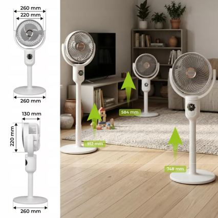 LED Ventilatore a piantana ricaricabile con illuminazione LED LED/4,8W/5V USB 7200 mAh bianco + telecomando