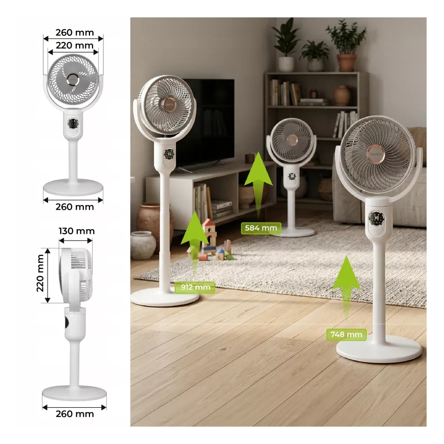 LED Ventilatore a piantana ricaricabile con illuminazione LED LED/4,8W/5V USB 7200 mAh bianco + telecomando