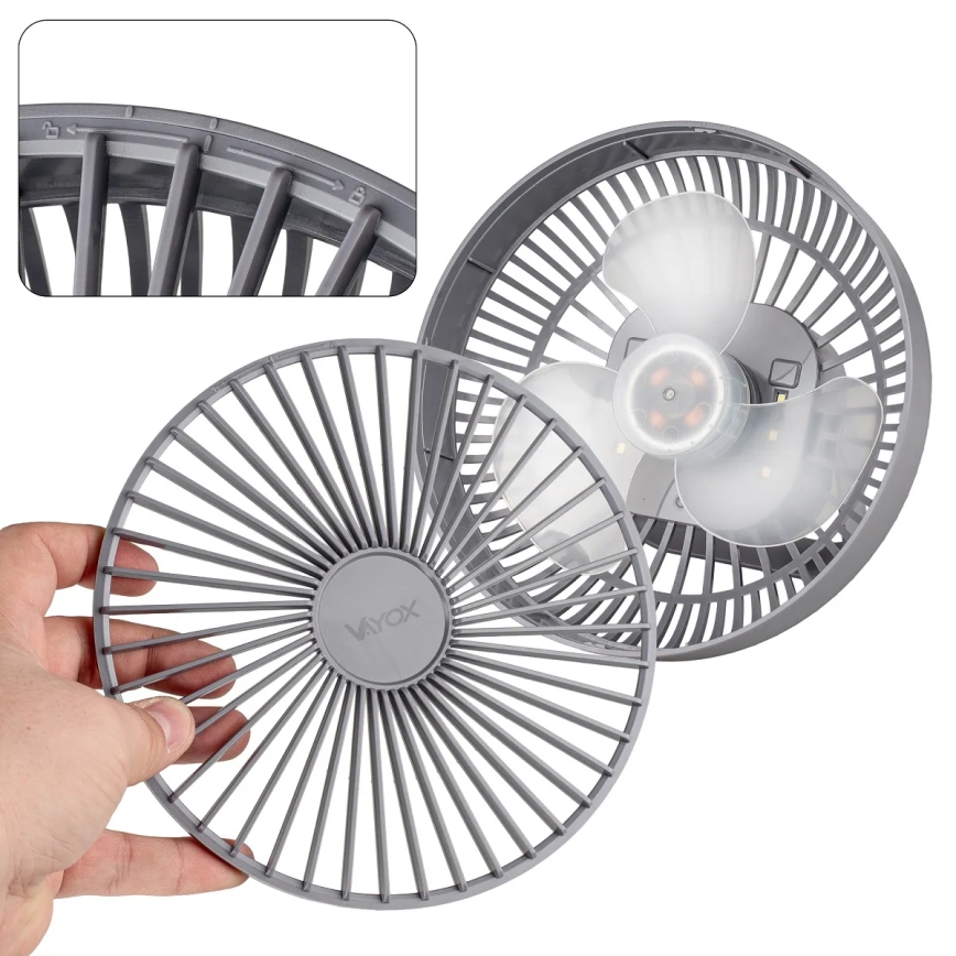 LED Ventilatore da tavolo ricaricabile con illuminazione a LED LED/2W/5V USB 2400 mAh grigio