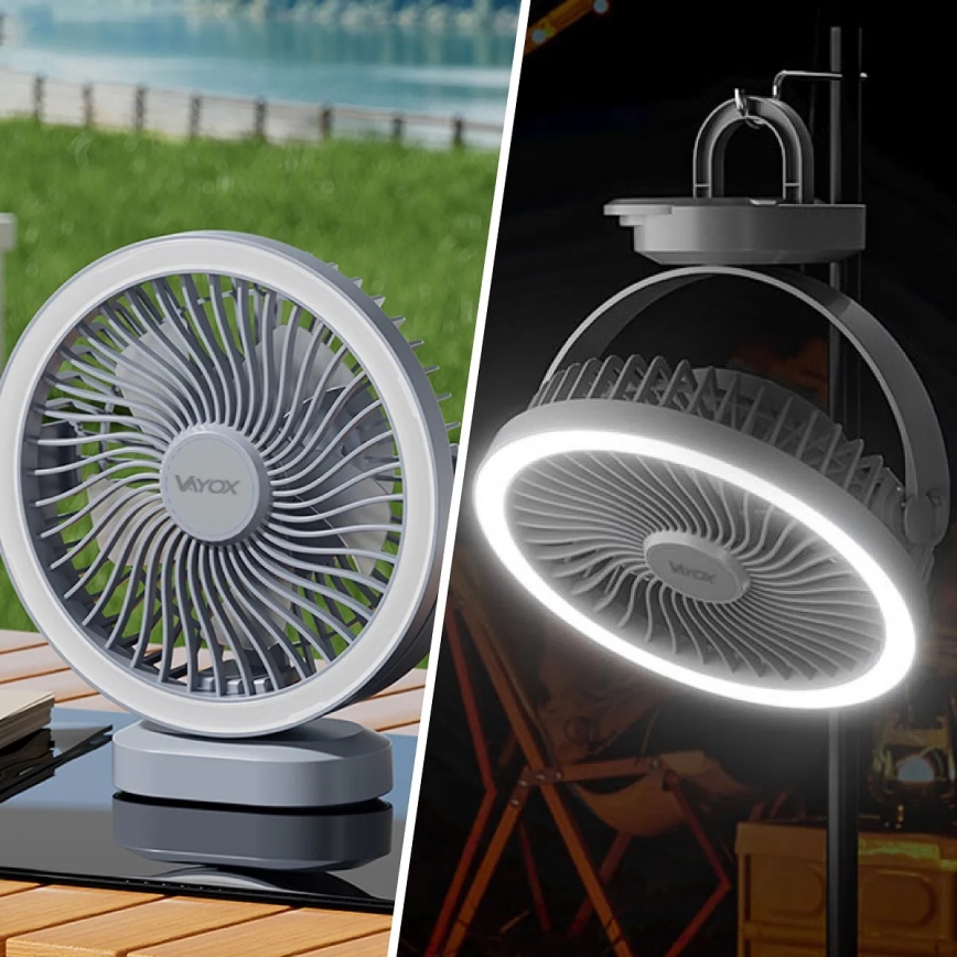 LED Ventilatore da tavolo ricaricabile con illuminazione a LED LED/3W/5V USB 2400 mAh grigio
