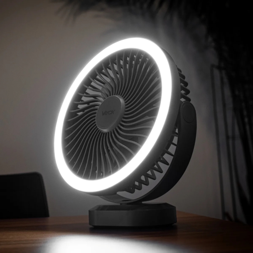LED Ventilatore da tavolo ricaricabile con illuminazione a LED LED/3W/5V USB 2400 mAh grigio
