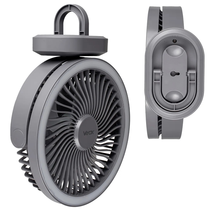 LED Ventilatore da tavolo ricaricabile con illuminazione a LED LED/3W/5V USB 2400 mAh grigio