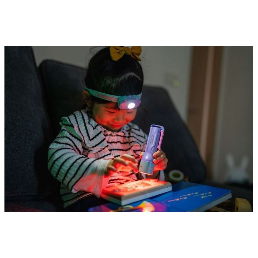 Ledlenser KIDBEAM4 RAINBOW - Torcia dimmerabile per bambini a LED/2xAAA IP44 viola