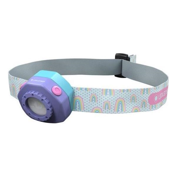 Ledlenser KIDLED4R RAINBOW - Lampada frontale ricaricabile per bambini a LED dimmerabile, 280 mAh, IPX4, 40 lm, 18 h, viola