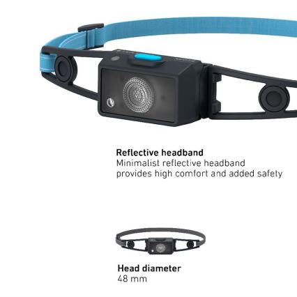 Ledlenser NEO1R - lampada frontale ricaricabile a LED dimmerabile, 730 mAh, IP67, 250 lm, 15 h, blu