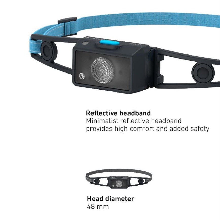 Ledlenser NEO1R - lampada frontale ricaricabile a LED dimmerabile, 730 mAh, IP67, 250 lm, 15 h, blu