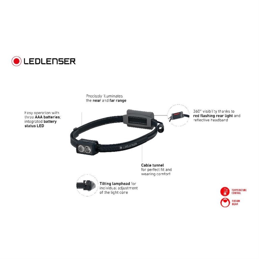 Ledlenser NEO3 - Lampada frontale a LED dimmerabile, alimentata da 3xAAA, IP54, 400 lm, autonomia fino a 20 h, nera