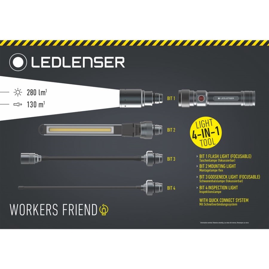 Ledlenser WORKERS FRIEND - Torcia LED ricaricabile dimmerabile, 2500 mAh, 280 lm, 80 h, nera