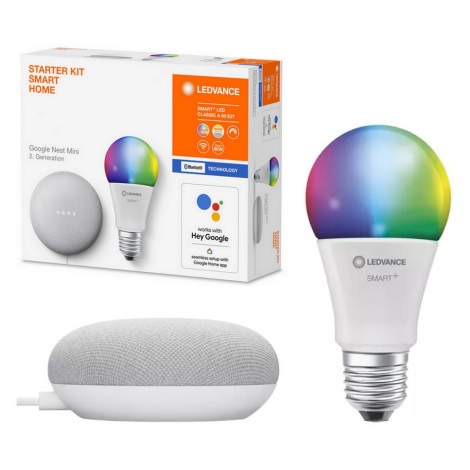 Ledvance - Altoparlante intelligente Google Nest Mini + lampadina LED RGBW  SMART+