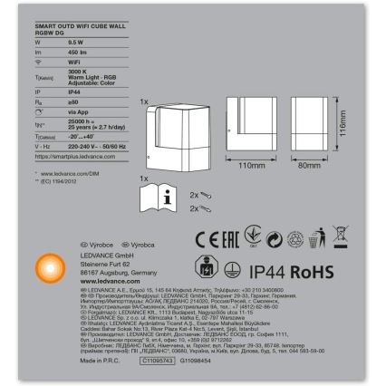 Ledvance - Applique LED RGB da esterno SMART+ CUBE LED/9.5W/230V IP44 Wi-Fi